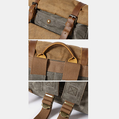Canvas Leather Backpack Rucksack for College Weekend Travel Fit 15.6 Inch Laptops