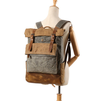 Canvas Leather Backpack Rucksack for College Weekend Travel Fit 15.6 Inch Laptops