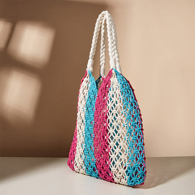 Cotton Rope Summer Fishing Net Handbag Handmade Woven Shoulder Bag