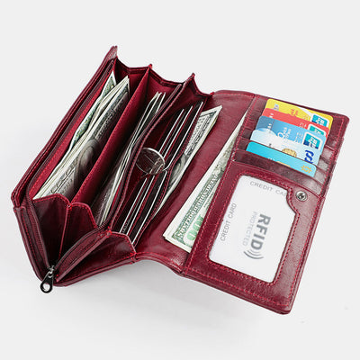 Money Manager RFID Women's Leather Wallet Cellphone Holder Clutch Organizer