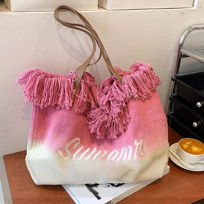 Tote For Women Gradient Color Style Tassel Large Daily Purse