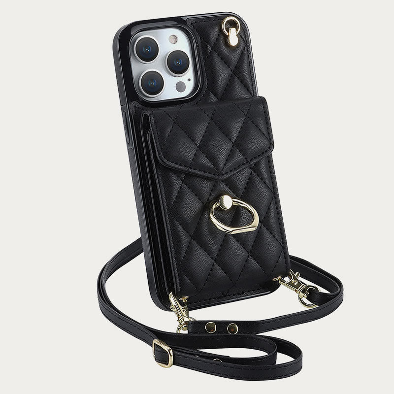 Phone Wallet Case For iPhone 14/15/16 Functional Quilted Crossbody Phone Case