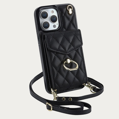 Phone Wallet Case For iPhone 14/15/16 Functional Quilted Crossbody Phone Case