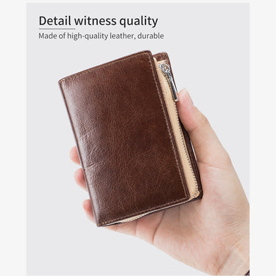 Mens Short Wallet For Business Retro Multifunction Leather Coin Purse