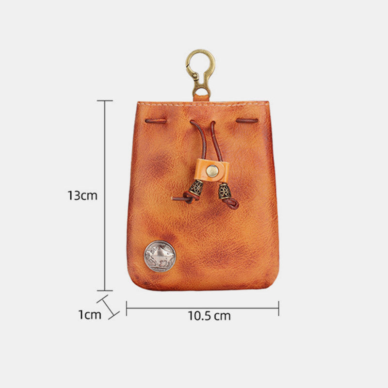 Multiple Use Genuine Leather Drawstring Pouch Coin Purse Jewelry Storage Bag