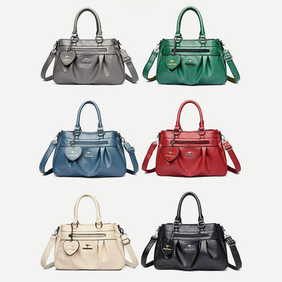 Triple Compartment Handbag Top-Handle Satchel PU Leather Crossbody Purse