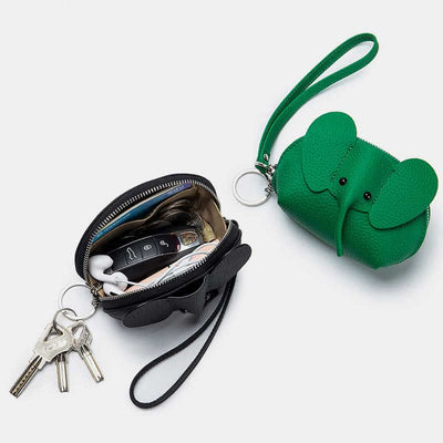 Women Small Coin Purse Elephant Leather Wallet Change Pouch Wristlet