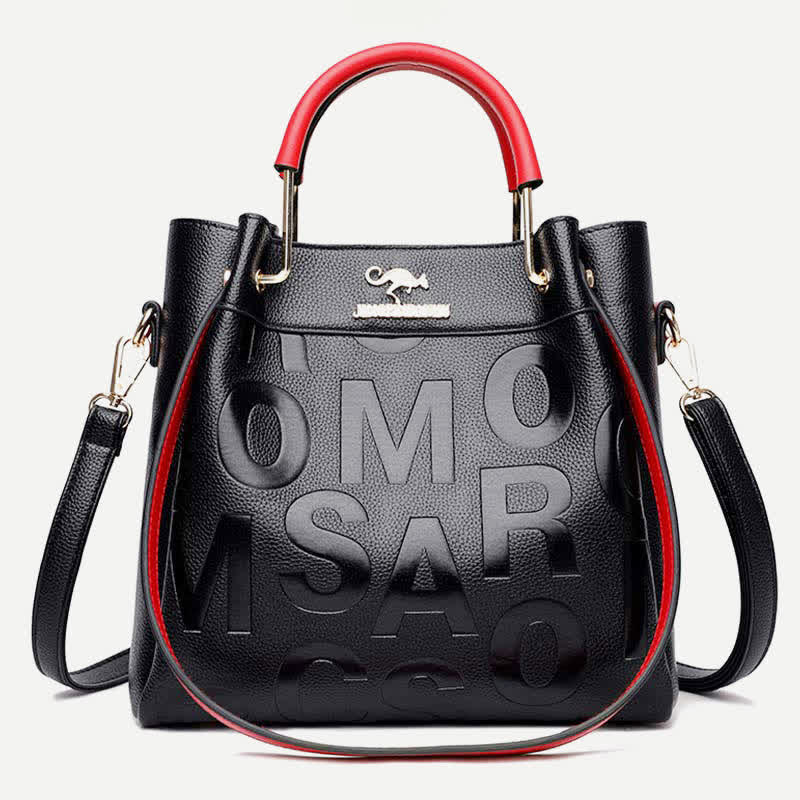Women's Triple Compartment Tote Handbag PU Leather Letter Print Crossbody Bag