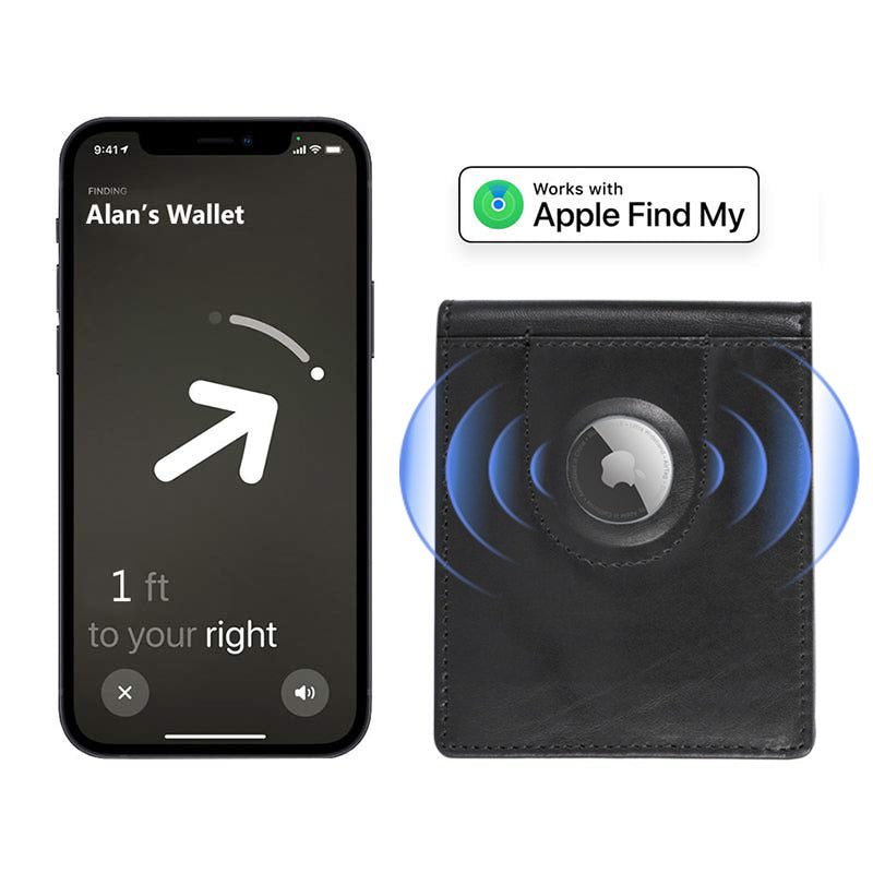 Multi Slot Leather Airtag Wallet - Black