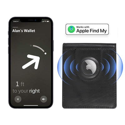 Multi Slot Leather Airtag Wallet - Black