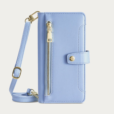 Faux Leather Wallet Case Phone Case for iPhone with Shoulder Strap