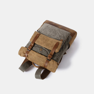 Canvas Leather Backpack Rucksack for College Weekend Travel Fit 15.6 Inch Laptops