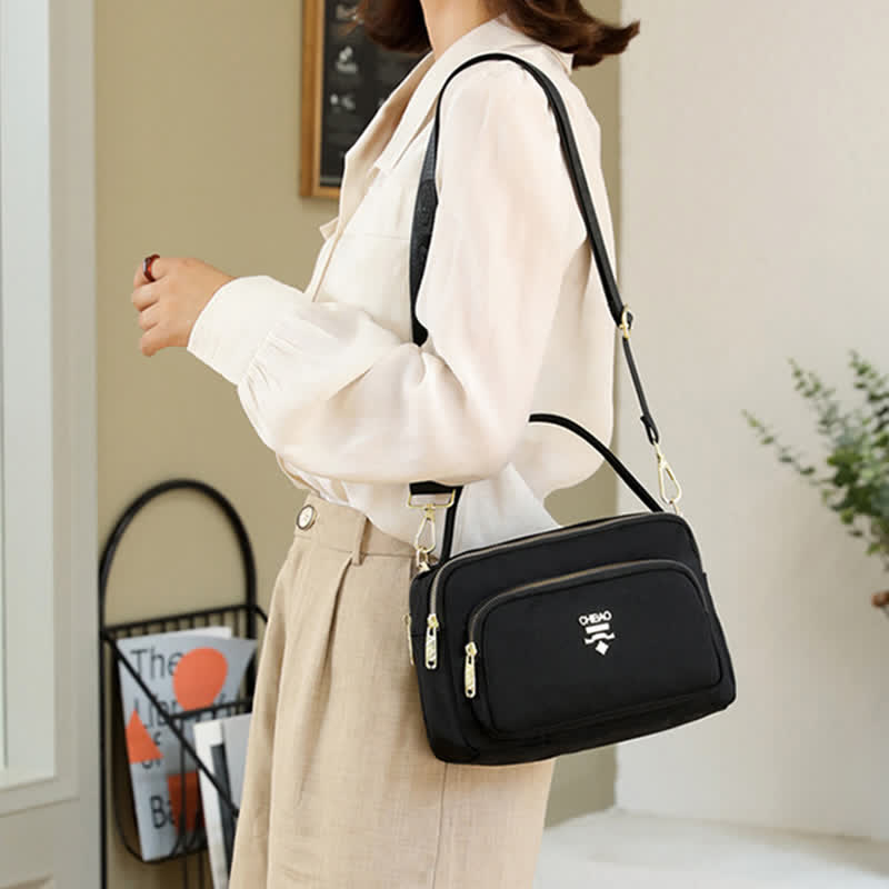 Triple Zip Crossbody Bag for Women Waterproof Lightweight Nylon Shoulder Handbag