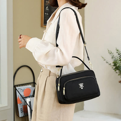 Triple Zip Crossbody Bag for Women Waterproof Lightweight Nylon Shoulder Handbag