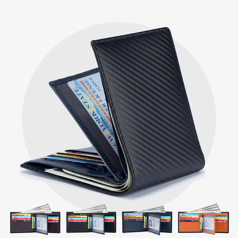 Mens RFID Leather Wallet Multiple Card Slots Short Money Clip