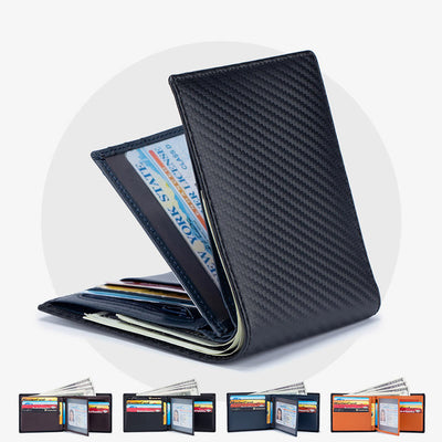 Mens RFID Leather Wallet Multiple Card Slots Short Money Clip