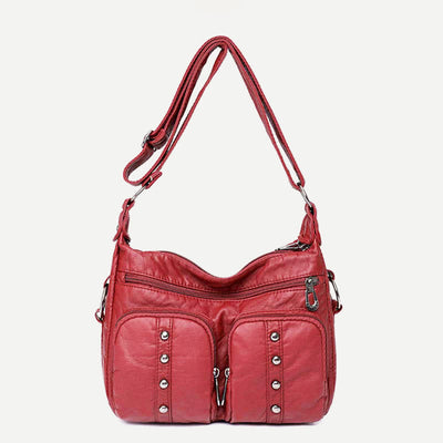Mulit-Pocket Crossbody Purse for Women Retro Rivets Leather Shoulder Handbag
