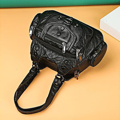 Tote Bag For Women Vintage Riveted Multi-Pocket Leather Crossbody Bag