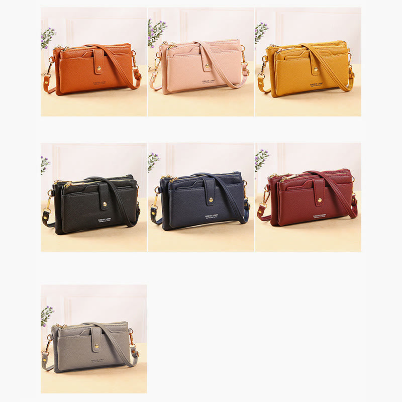 Double Compartment Phone Bag For Women Multifunctional Leather Crossbody Bag