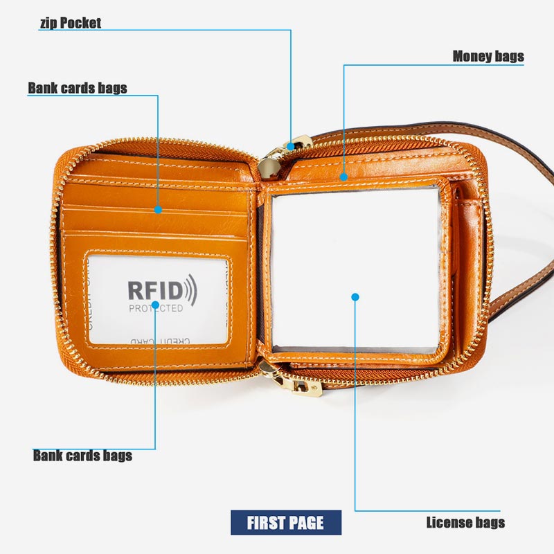 Small Bifold Zip Around Wallet RFID Blocking with Card Holder Coin Purse
