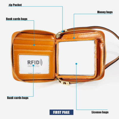 Small Bifold Zip Around Wallet RFID Blocking with Card Holder Coin Purse