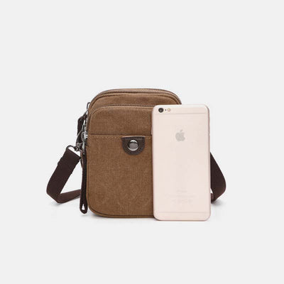 Multi-Pocket Men Canvas Crossbody Bag with Belt Loop Adjustable Shoulder Strap