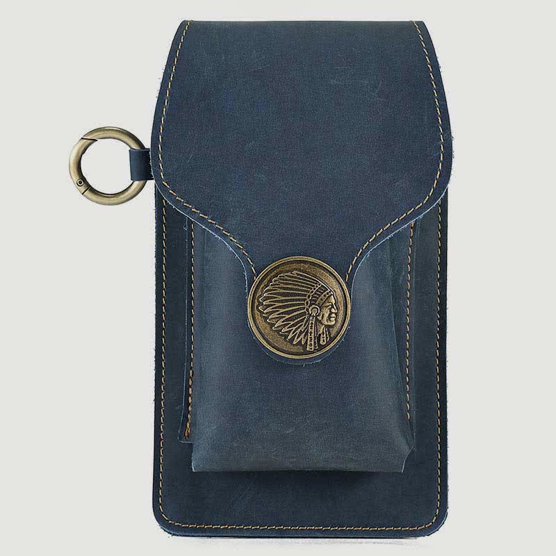 Vintage Leather Flip Phone Bag Belt Pouch with Cigarette Pocket - MidnightBlue - image 14