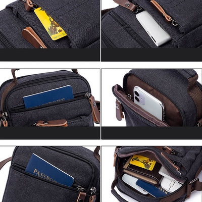Vintage Multi-Carry Small Canvas Cross Body Purse Casual Shoulder Bag for Men