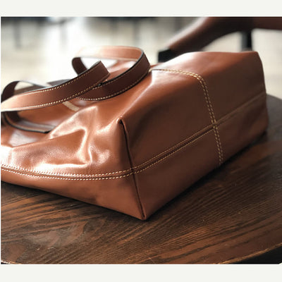 Genuine Leather Tote Bags for Women Casual Shoulder Purse with Crossbody Strap
