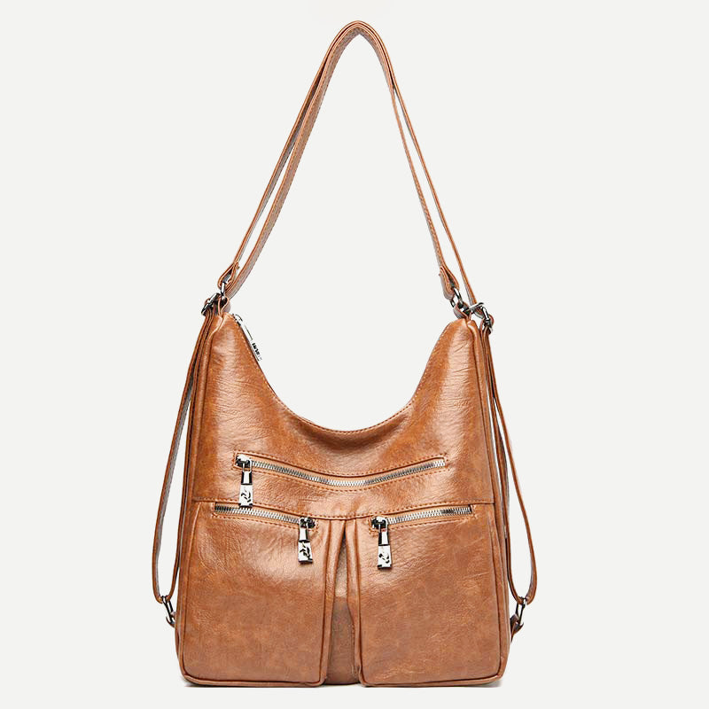 3 Way Use Backpack Multi Pocket Leather Zip Crossbody Shoulder Bag