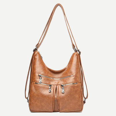 3 Way Use Backpack Multi Pocket Leather Zip Crossbody Shoulder Bag