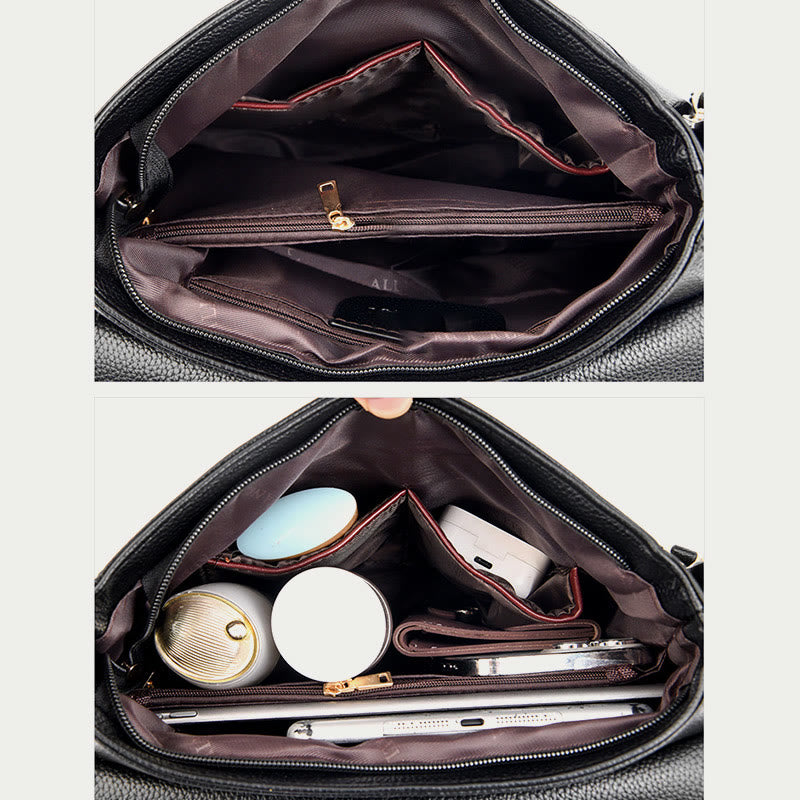 Leisure Crossbody Bag For Women Pleated Style Lightweight Leather Bag