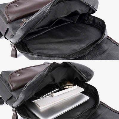 Leather Laptop Backpack for Men Large Capacity College Travel Office Daypack