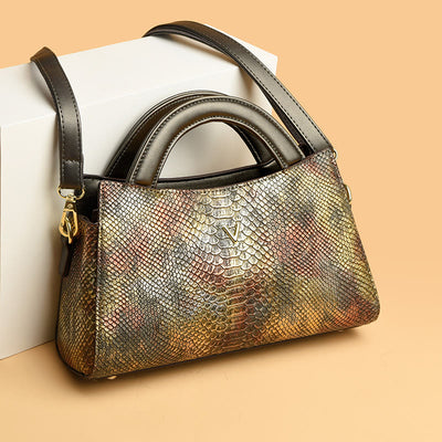 Top-Handle Bag For Women Snakeskin Grain Shape Elegant Crossbody Bag