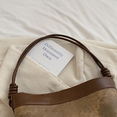 Vintage Bucket Bag For Women Vegan Leather Underarm Tote