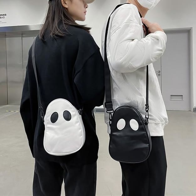 Crossbody Bag For Outdoor Funny Faceless Pattern Leather Pack