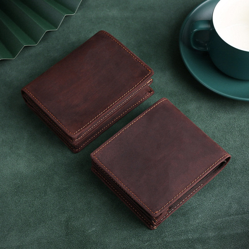 Retro Men's Large Capacity Genuine Leather Bifold Wallet Credit Card Holder