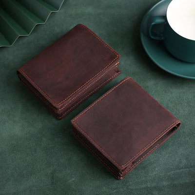 Retro Men's Large Capacity Genuine Leather Bifold Wallet Credit Card Holder
