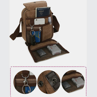 Mens Small Messenger Bag Multi-Slot Travel WorK Canvas Shoulder Bag