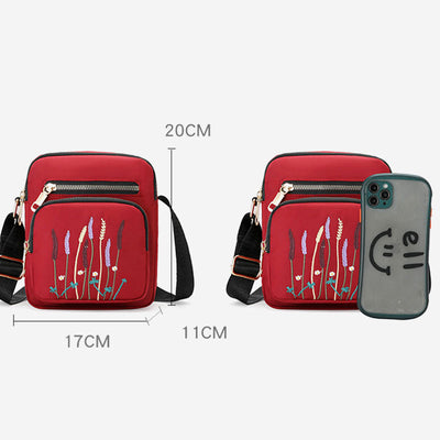 Lightweight Water & Tear Resist Women Purse Multi-pocket Embroidery Crossbody Bag Shoulder Bag