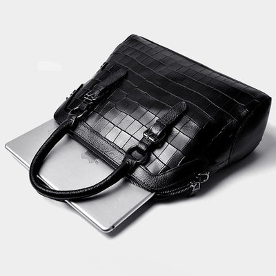 Elegant Handbag Pure Color Crocodile Print Leather Crossbody Bag