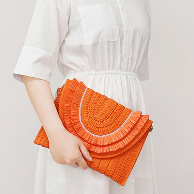 Tassel Beach Clutch for Women Raffia Woven Envelop Bag with Shoulder Strap