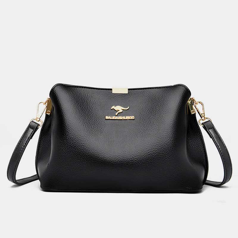 Small Leather Crossbody Handbags Purses Triple Compartment Crossover Shoulder Bag