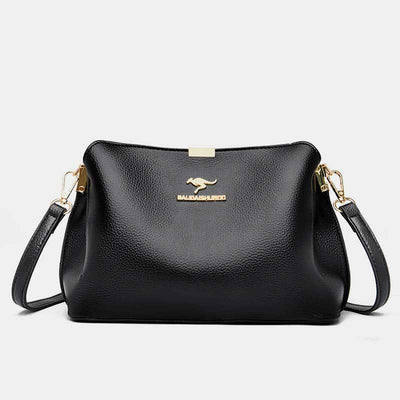 Small Leather Crossbody Handbags Purses Triple Compartment Crossover Shoulder Bag