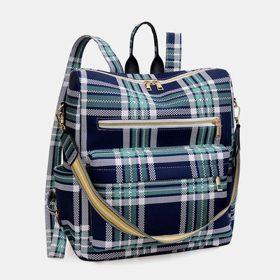 Multifunciton Casual Women Rucksack Daypack Leather Plaid Backpack With Shoulder Strap