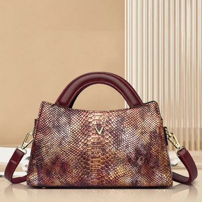 Top-Handle Bag For Women Snakeskin Grain Shape Elegant Crossbody Bag