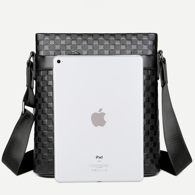 Genuine Leather Waterproof Messenger Bag for Men Plaid Crossbody Bag