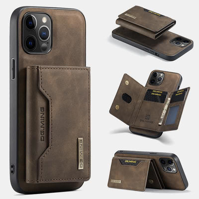 2 In 1 Magnetic Wallet Phone Case for iPhone PU Leather Trifold Wallet Case