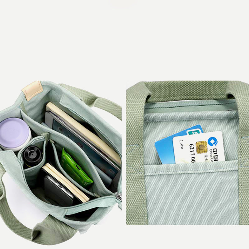Multi-Pocket Handbag for Women Casual Canvas Tote Bag Daily Purse