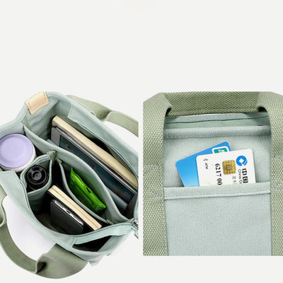 Multi-Pocket Handbag for Women Casual Canvas Tote Bag Daily Purse